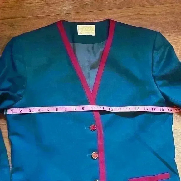 VTG 60s Pendleton Virgin Wool 2-PC Blazer Skirt Set Womens Power Suit Teal - Picture 5 of 9